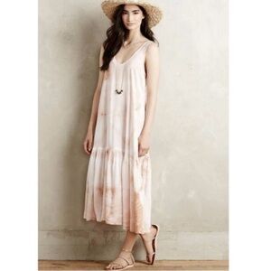 Anthropologie The Odells S Orange White Tie Dye Tiered Boho Resort Midi Dress